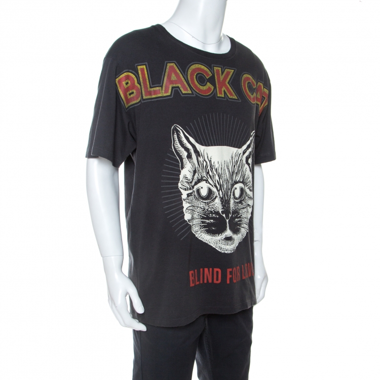 samenwerken lamp cocaïne Gucci Charcoal Grey Cotton Worn In Effect Black Cat T-shirt XL Gucci | TLC