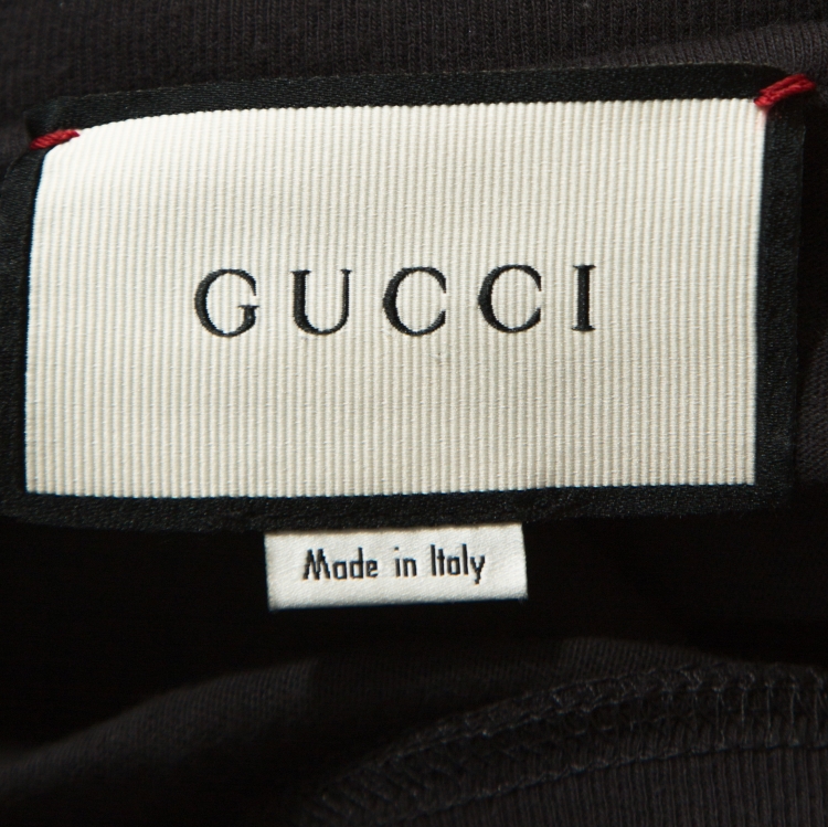 Pre Owned Gucci Charcoal Grey Cotton Worn In Effect Black Cat T-shirt XL