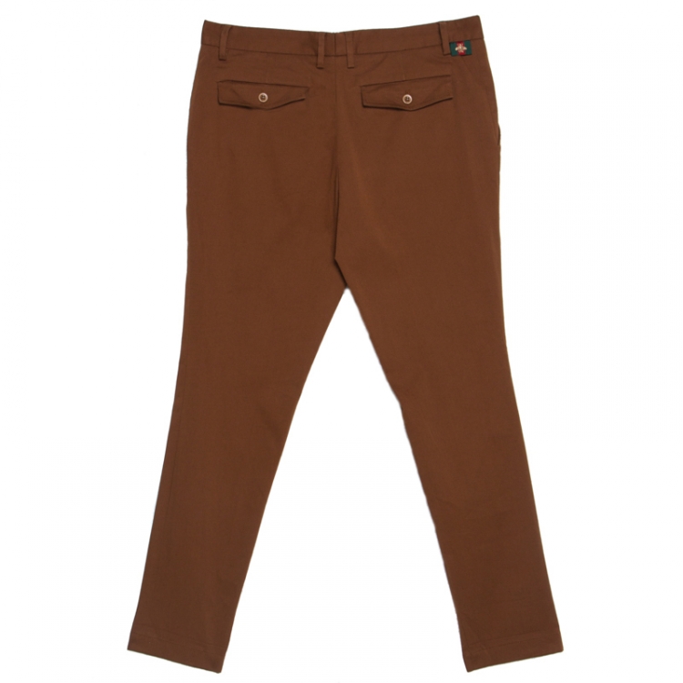 Pre Owned Gucci Brown Stretch Cotton Web Detail Riding Trousers L