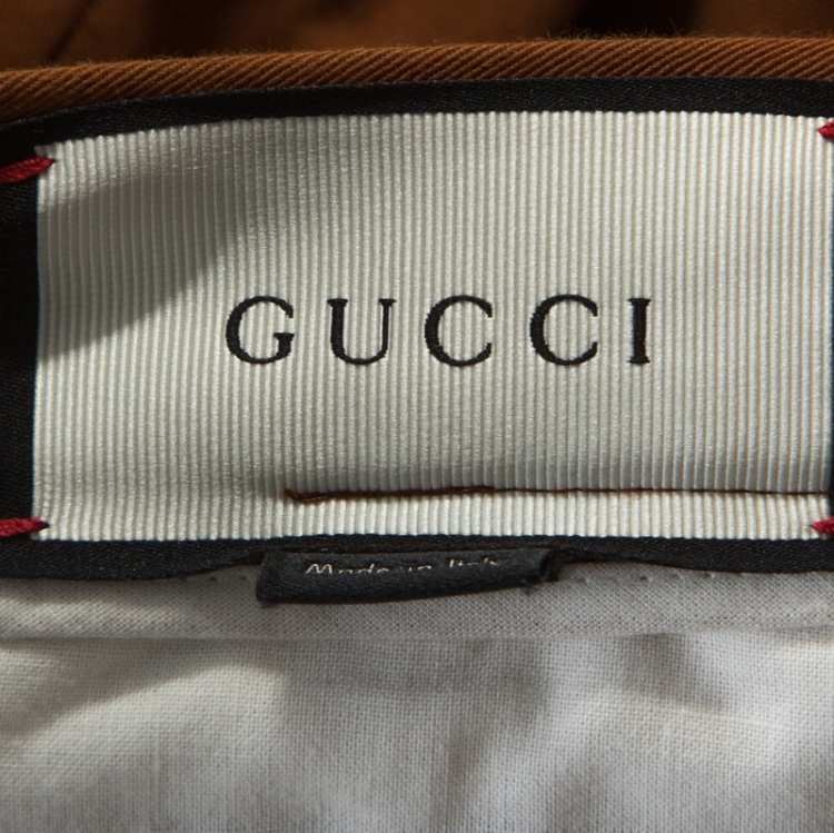 Pre Owned Gucci Brown Stretch Cotton Web Detail Riding Trousers L