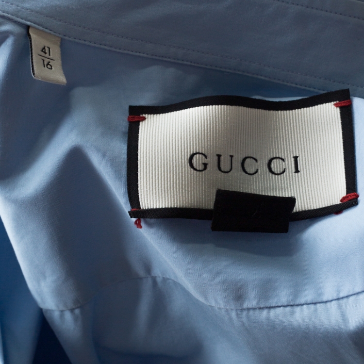 Pre Owned Gucci Blue Cotton Embroidered Epaulette Detail Duke Shirt L