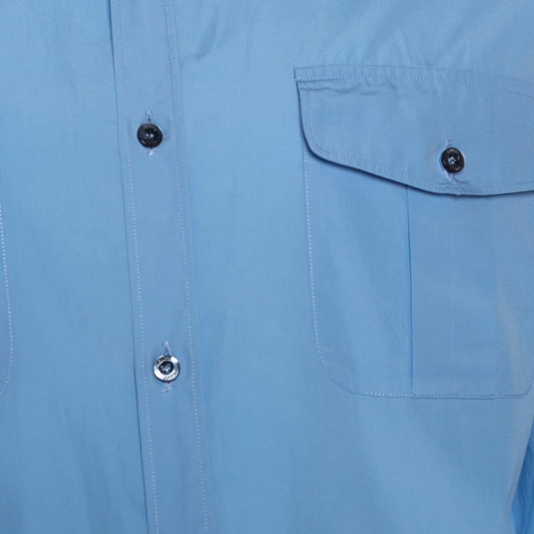 Pre Owned Gucci Blue Cotton Embroidered Epaulette Detail Duke Shirt L