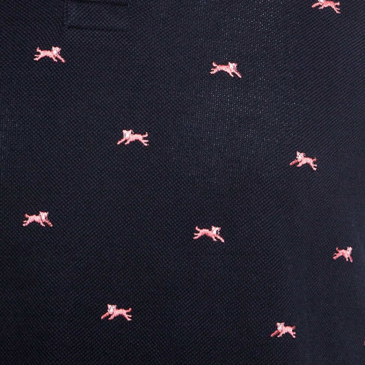 مملوكة مسبقًا Gucci Navy Blue Cotton Cat Embroidery Detail Polo T-Shirt M
