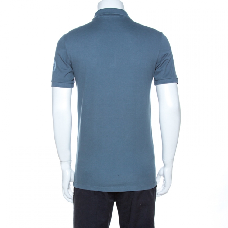 مملوكة مسبقًا Gucci Grey Logo Print Pique Cotton Skinny Fit Polo T-Shirt M