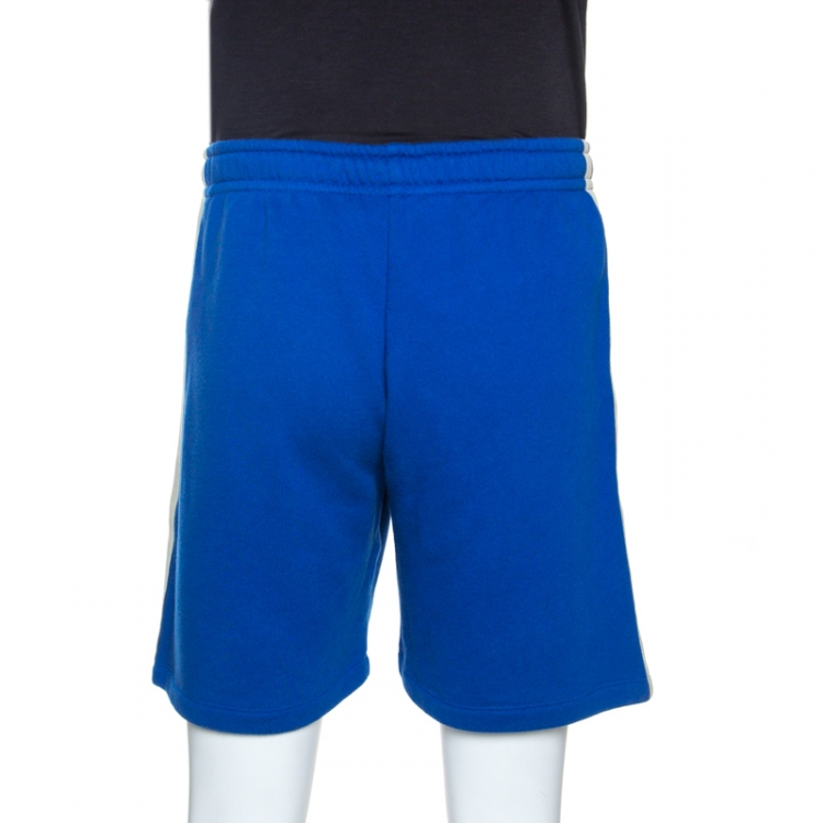 مملوكة مسبقًا Gucci Blue Knit Logo Web Trimmed Shorts S
