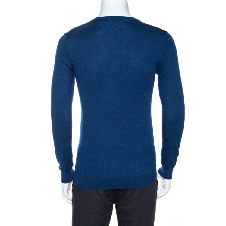 مملوكة مسبقًا Gucci Navy Blue Wool Long Sleeve V Neck Sweater M