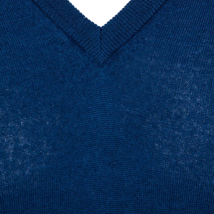 مملوكة مسبقًا Gucci Navy Blue Wool Long Sleeve V Neck Sweater M