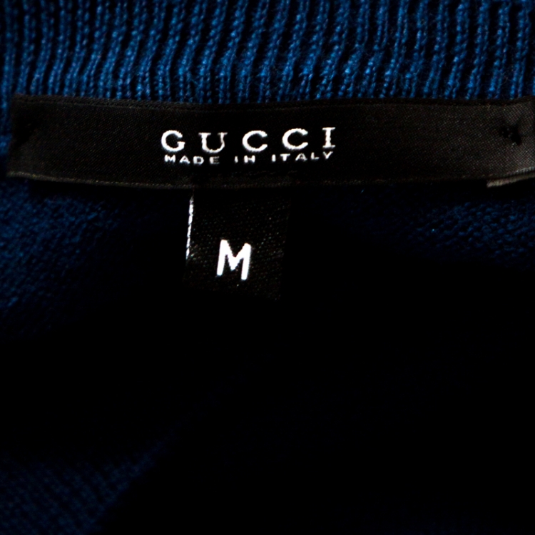 مملوكة مسبقًا Gucci Navy Blue Wool Long Sleeve V Neck Sweater M