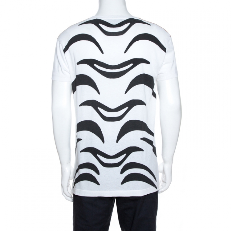 Pre Owned Gucci White Tiger Print Cotton Crew Neck T-Shirt M