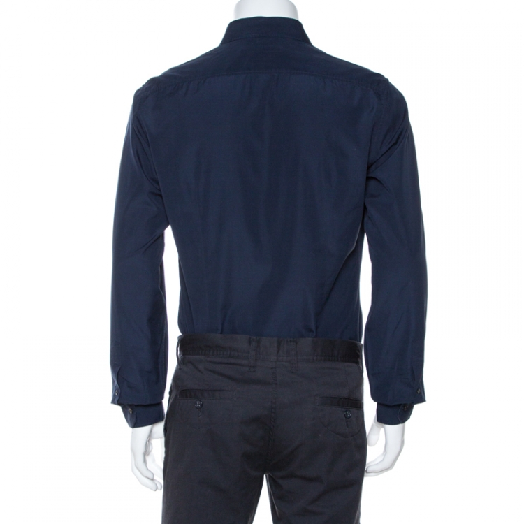 Pre Owned Gucci Midnight Blue Cotton Long Sleeve Classic Fit Shirt XL