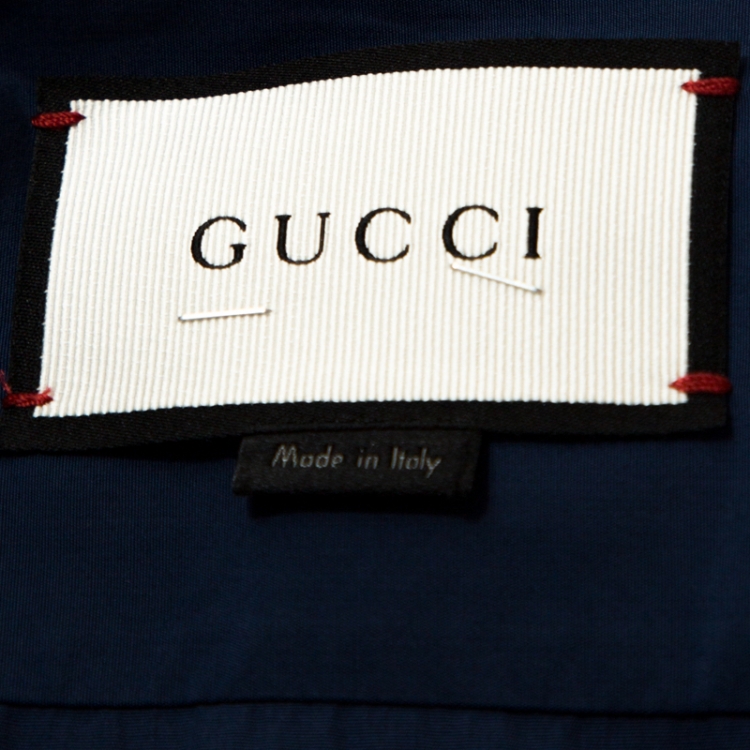 Pre Owned Gucci Midnight Blue Cotton Bee Applique Detail Long Sleeve Shirt XL