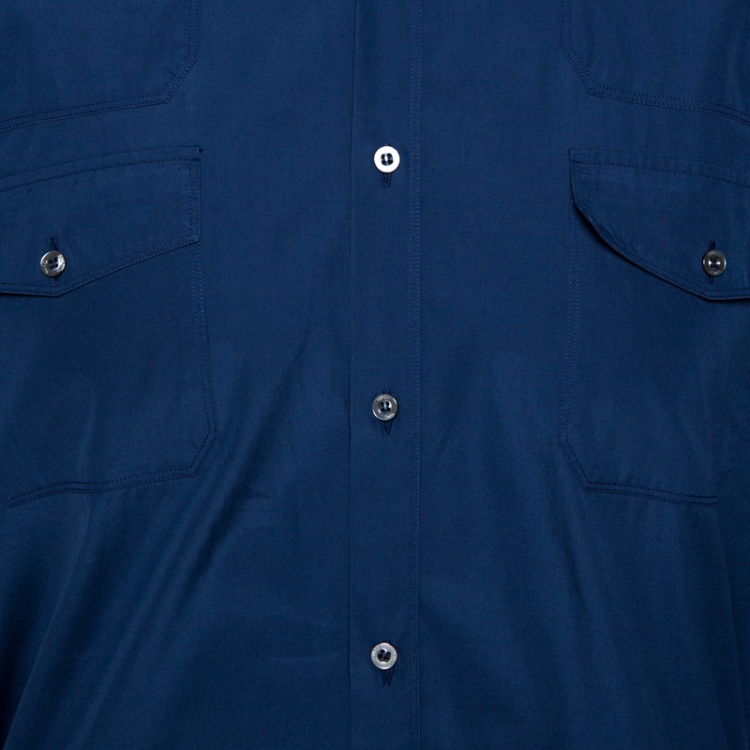 Pre Owned Gucci Midnight Blue Cotton Bee Applique Detail Long Sleeve Shirt XL