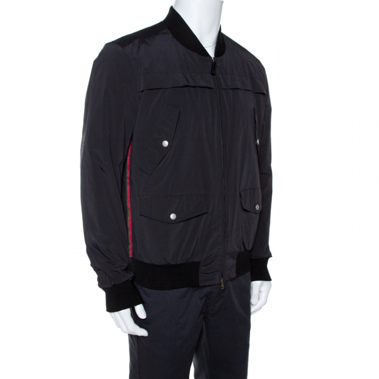 Pre Owned Gucci Black Web Detail Zip Front Bomber Jacket XL