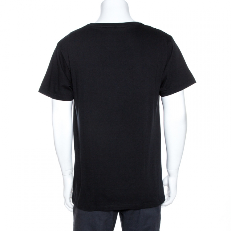 Pre Owned Gucci Black Logo Print Cotton Oversized Crew Neck T-Shirt M