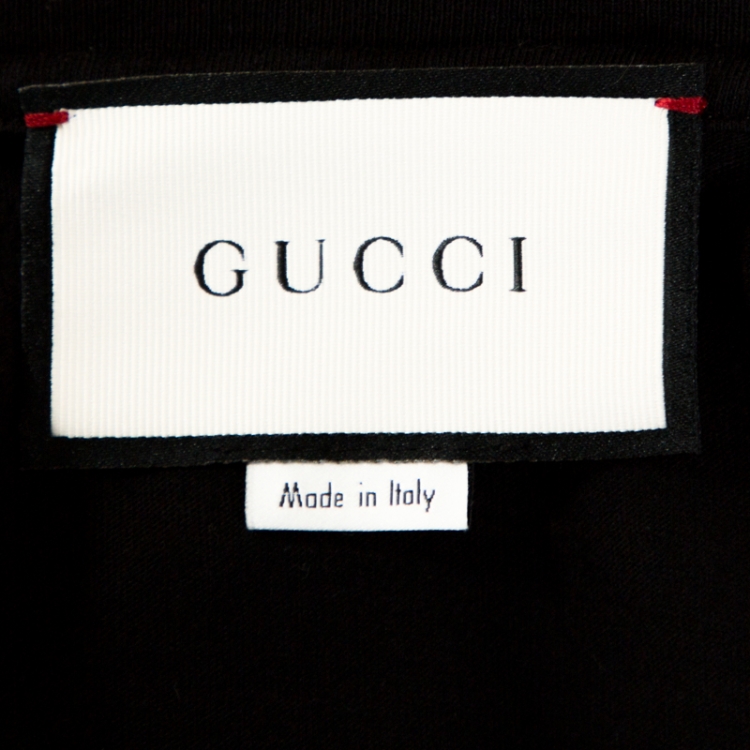 Pre Owned Gucci Black Logo Print Cotton Oversized Crew Neck T-Shirt M
