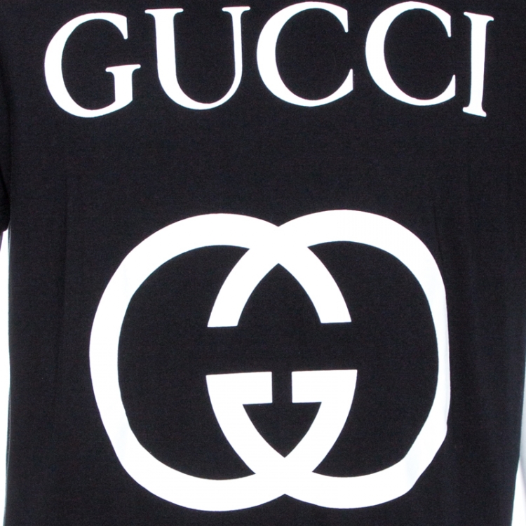 Pre Owned Gucci Black Logo Print Cotton Oversized Crew Neck T-Shirt M