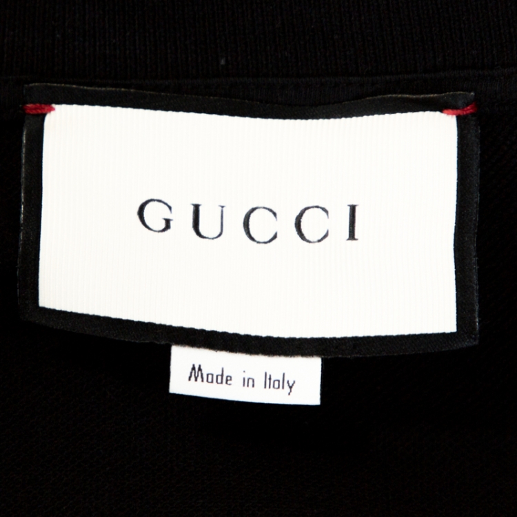 مملوكة مسبقًا Gucci Black Logo Embroidered Cotton Pique Polo T-Shirt L
