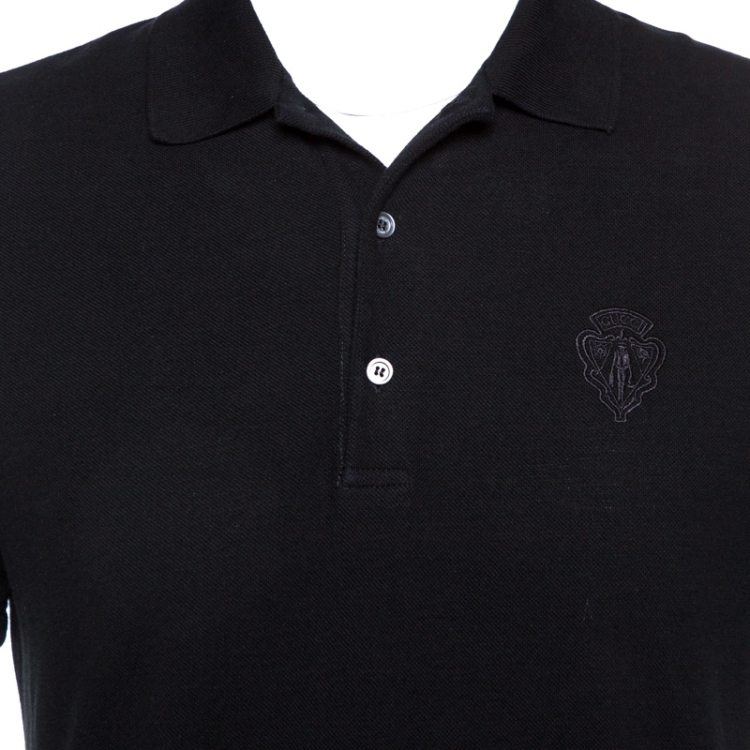 مملوكة مسبقًا Gucci Black Logo Embroidered Cotton Pique Polo T-Shirt L