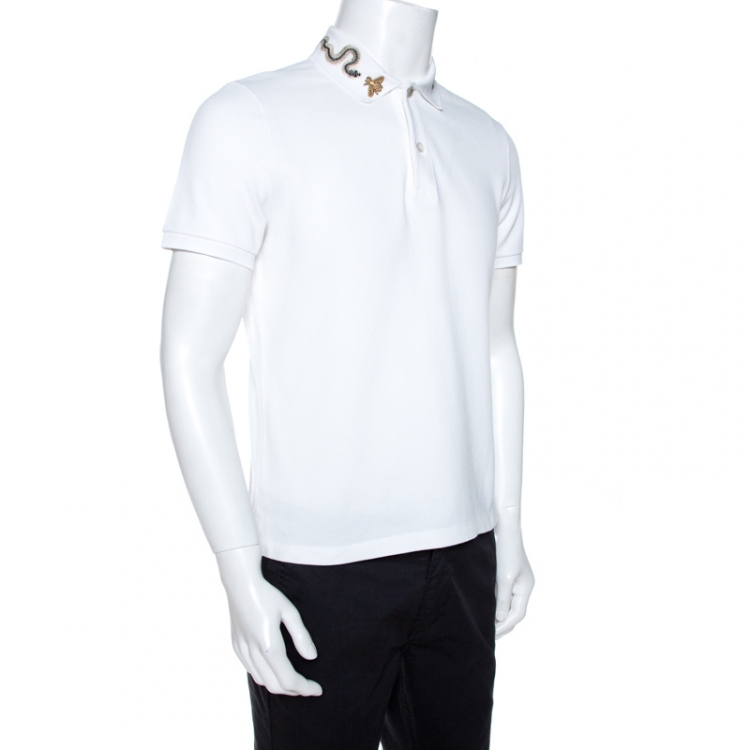 Gucci White Snake Embroidered Cotton Pique Polo T-Shirt L Gucci | TLC