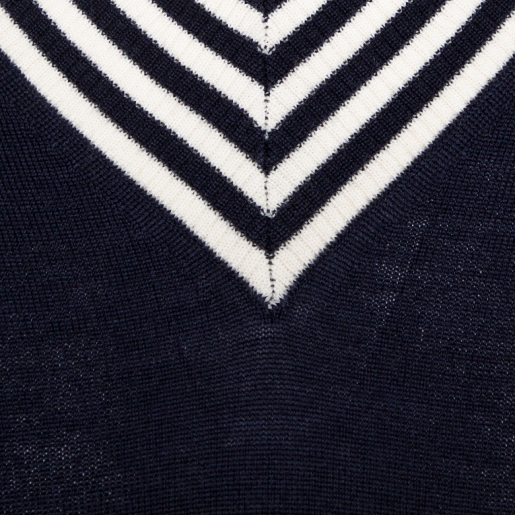 مملوكة مسبقًا Gucci Navy Blue Wool Knit Bee Appliqued V Neck Sweater L