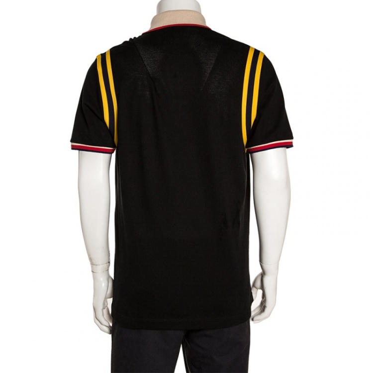Pre Owned Gucci Black Stretch Cotton Pique Bee Patch Polo T Shirt XXL