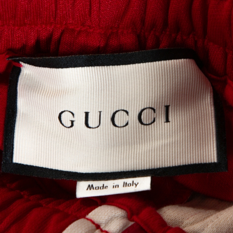 Pre Owned Gucci Red Technical Jersey Contrast Logo Tape Detail Track Pants M