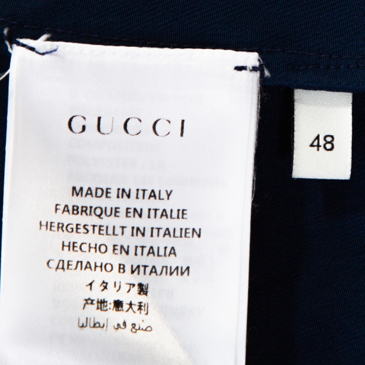 Pre Owned Gucci Blue Satin NY Yankees Bowling Shirt and Shorts Set M