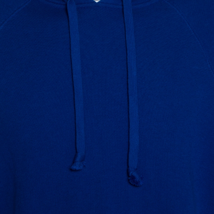 Pre Owned Gucci Royal Blue Cotton Logo Tape Detail Hooded Sweatshirt S