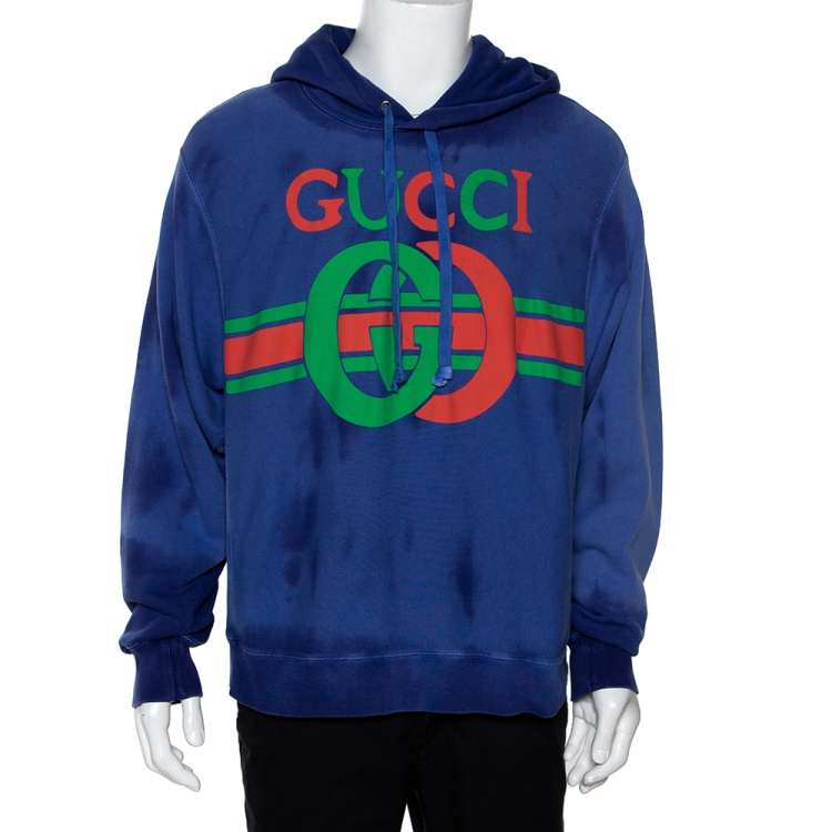 Gucci Purple Logo Print Cotton Washed Effect Hooded Sweatshirt M Gucci ...