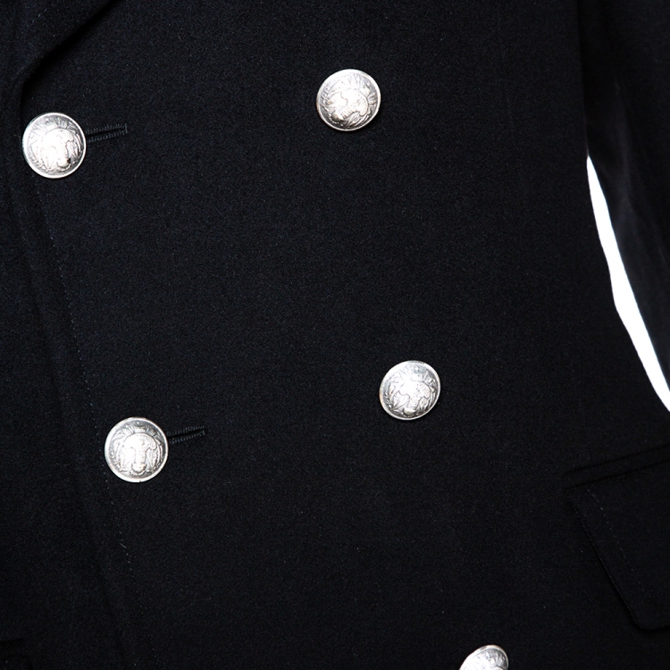 Pre Owned Gucci Black Felt Wool Double Breasted Coat S
