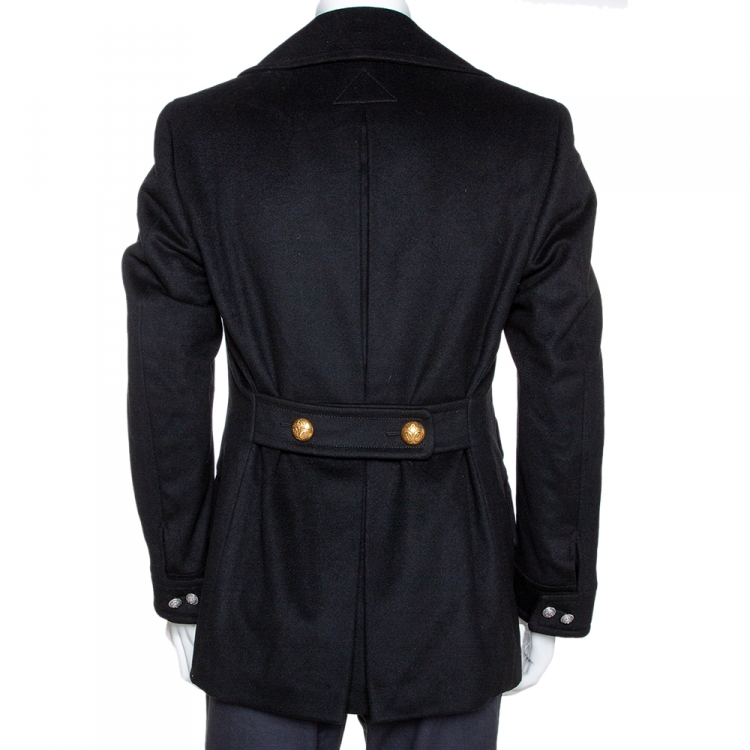Pre Owned Gucci Black Felt Wool Double Breasted Coat S