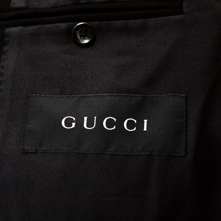 Pre Owned Gucci Black Felt Wool Double Breasted Coat S
