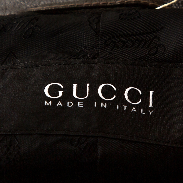 مملوكة مسبقًا Gucci Brown Metallic Print Leather Detachable Sleeve Biker Jacket S