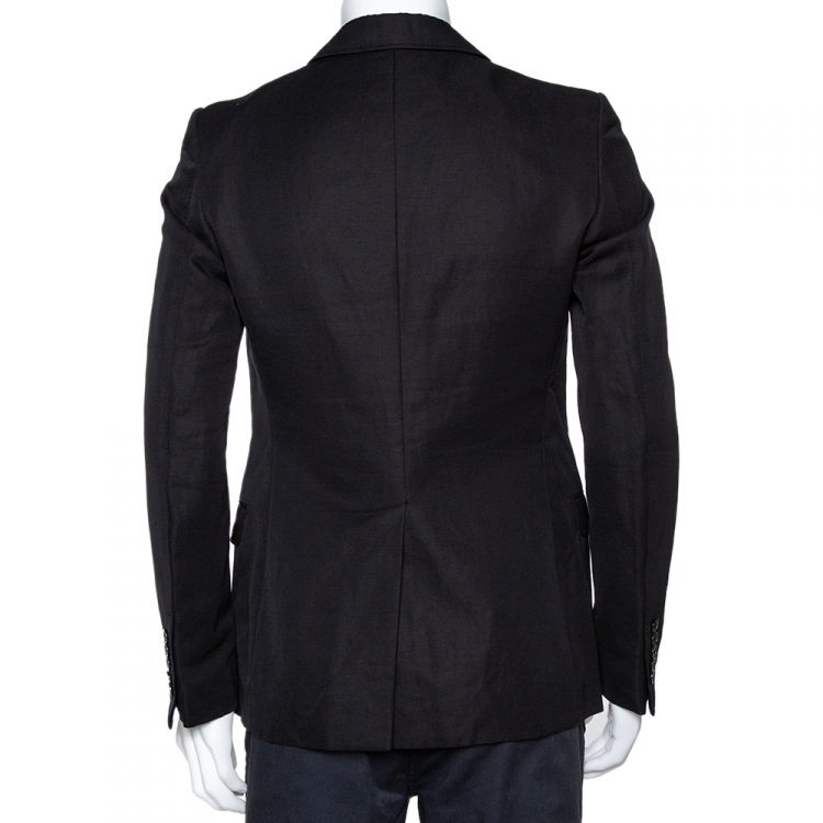 Pre Owned Gucci Black Cotton Lino Blend Two Buttoned Jacket M
