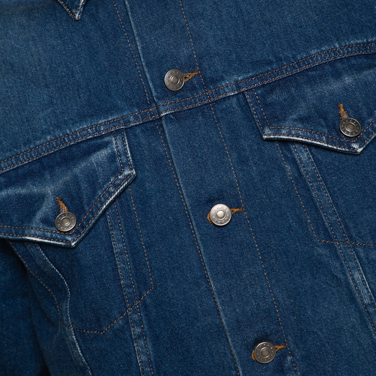 مملوكة مسبقًا Gucci Blue Denim & Plaid Lined Embroidered Detail Jacket XL