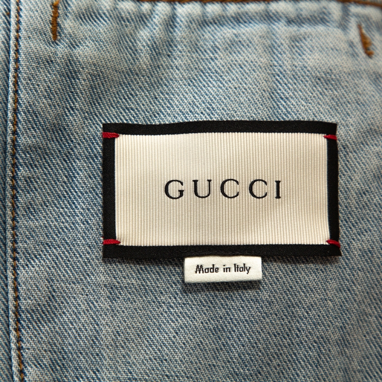 Pre Owned Gucci Light Blue Embroidered Denim Jacket L