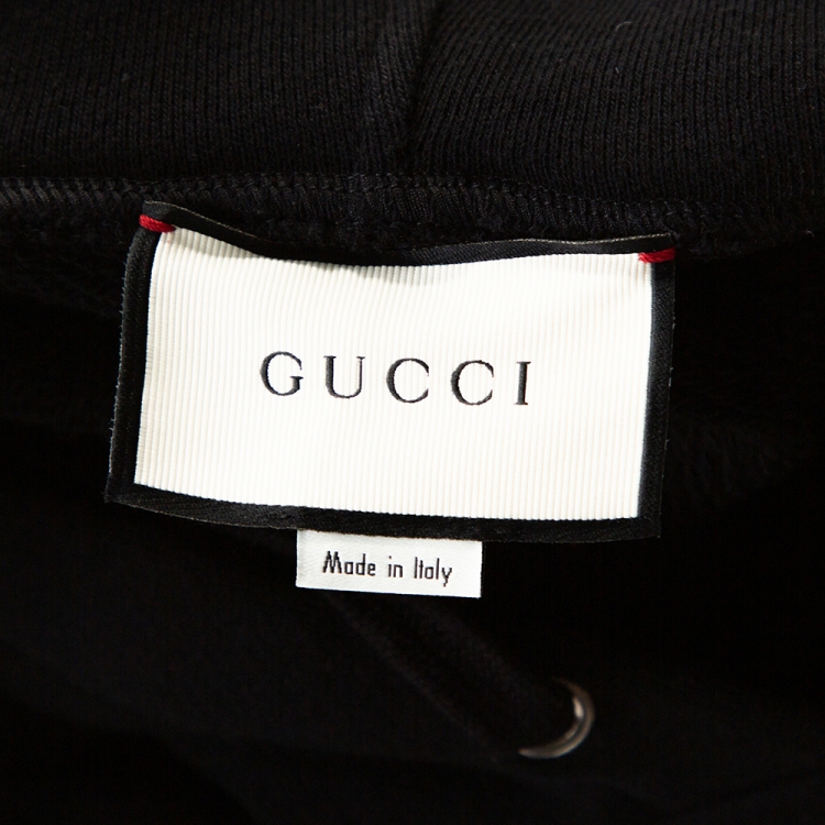 Pre Owned Gucci Black Gucci Cities Print Cotton Hooded Sweatshirt M