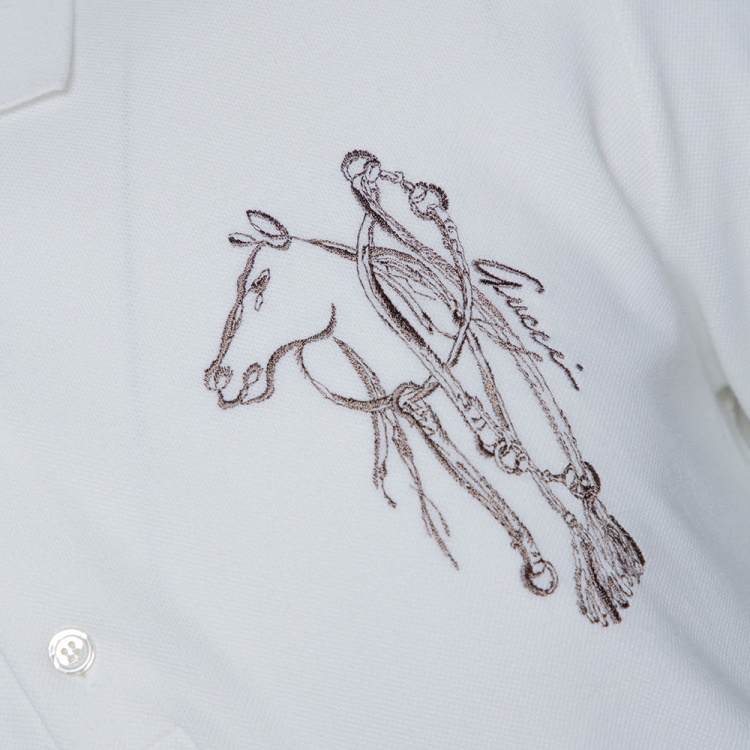 Pre Owned Gucci White Horse Embroidered Cotton Slim Fit Polo T-Shirt M
