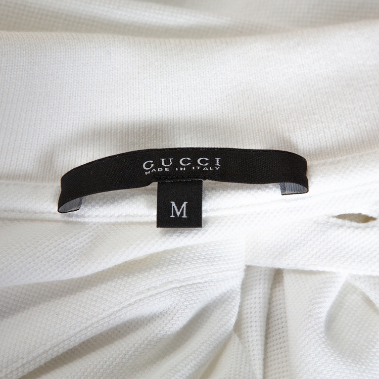 Pre Owned Gucci White Horse Embroidered Cotton Slim Fit Polo T-Shirt M