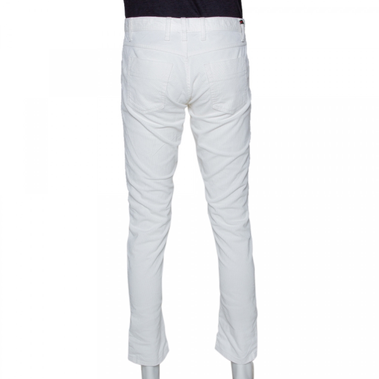 مملوكة مسبقًا Gucci White Cotton Corduroy Tapered Trousers M