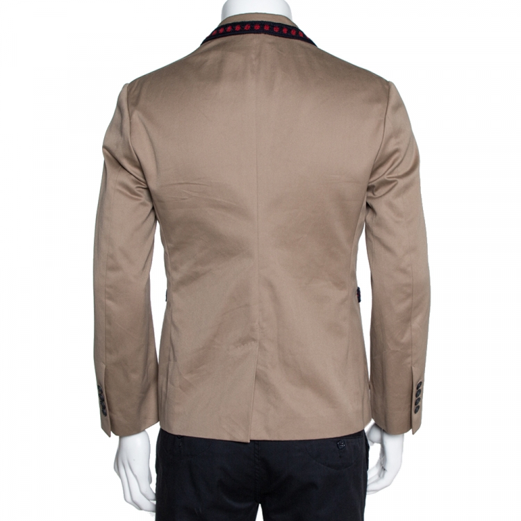Pre Owned Gucci Beige Cotton Crochet Trim Three Buttoned Jacket M