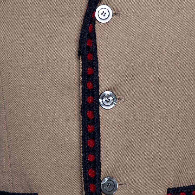 Pre Owned Gucci Beige Cotton Crochet Trim Three Buttoned Jacket M