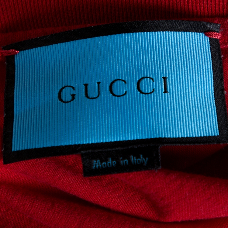 Pre Owned Gucci Red Ghost Print Cotton Crew Neck T-Shirt S