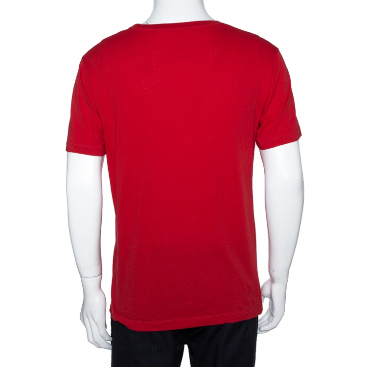 Pre Owned Gucci Red Ghost Print Cotton Crew Neck T-Shirt S