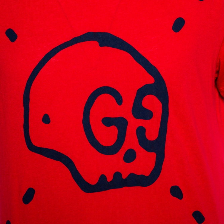 Pre Owned Gucci Red Ghost Print Cotton Crew Neck T-Shirt S
