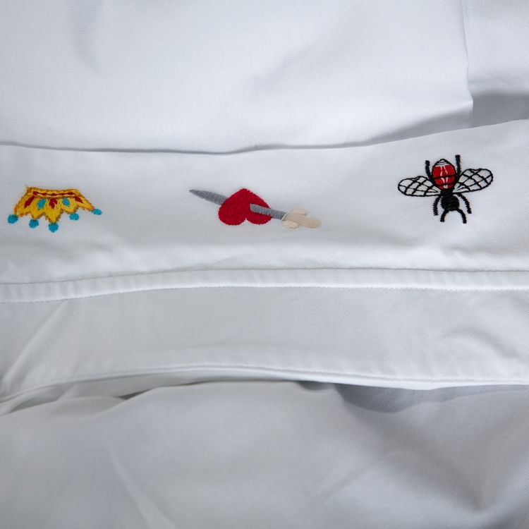 Pre Owned Gucci White Cotton Symbols Embroidered Collar Long Sleeve Shirt XL