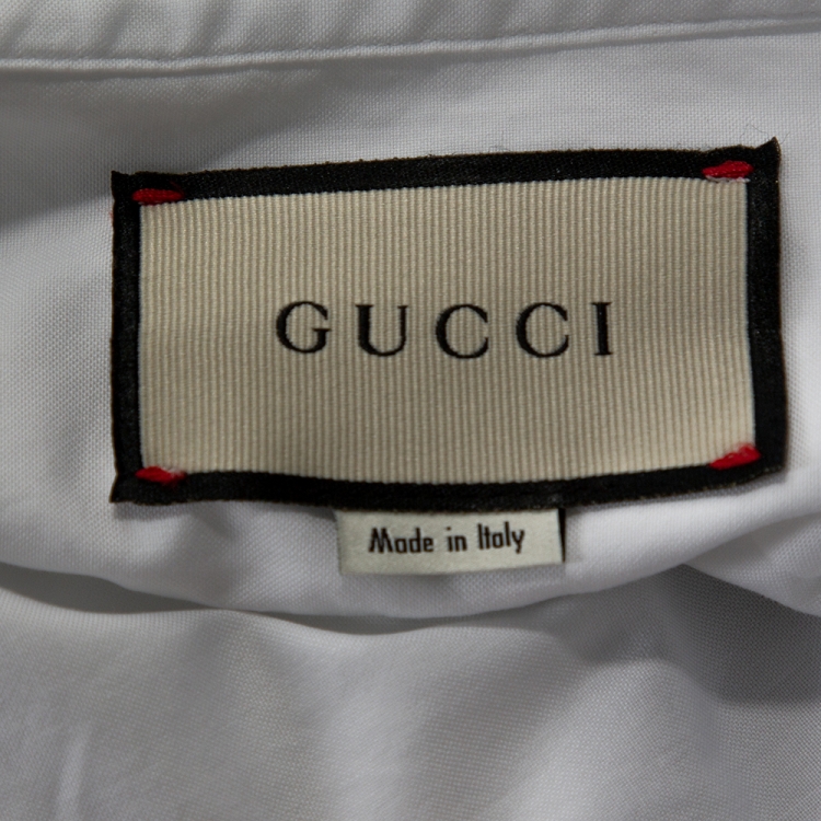 Pre Owned Gucci White Cotton Symbols Embroidered Collar Long Sleeve Shirt XL