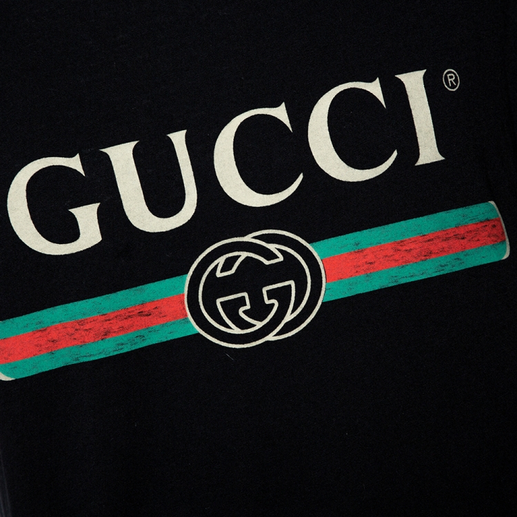 Pre Owned Gucci Black Vintage Logo Print Washed Cotton Oversized T-Shirt S