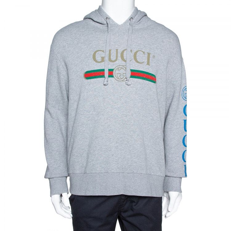 Gucci Grey Cotton Jersey Dragon Logo Sweatshirt M Gucci |