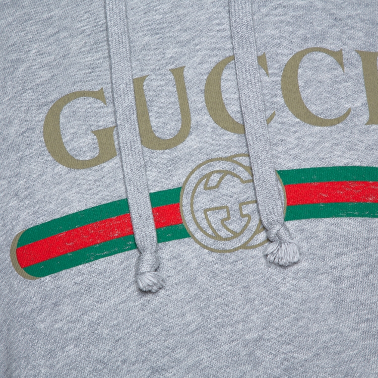 Pre Owned Gucci Grey Cotton Jersey Dragon Embroidered Logo Sweatshirt M
